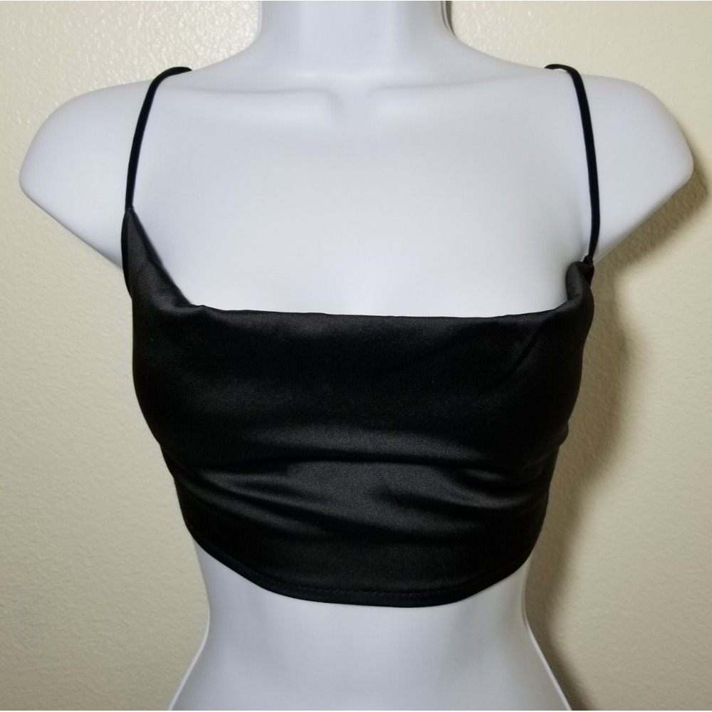 Rebellious Size 6 Black Crop Spaghetti Strap Tank Top Grunge Biker Festival  NWT